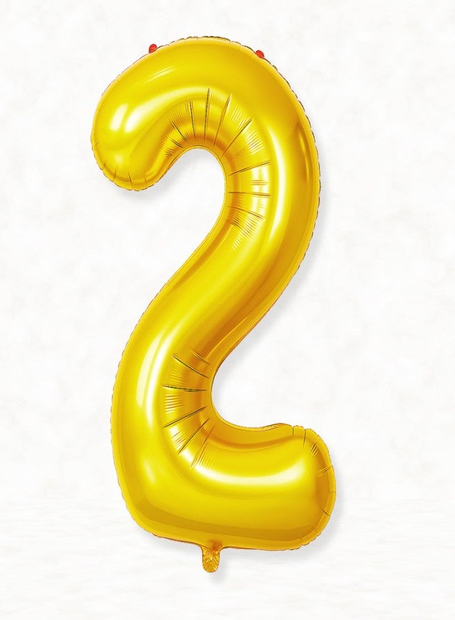 Flyloons 2 number Foil Balloon Gold 16 inch Size For Baby Kids Boys Girls Happy Birthday Anniversary Decoration Items 2nd Year Number Balloons 0 to 9 Set Golden Two - Image 1